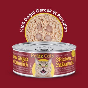 PetzzCats Tavuk & Kalamar Konserve Kedi Maması 85 Gr 6 Adet - PetzzCats