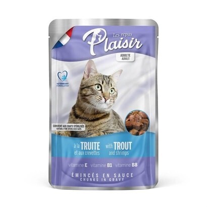 Plaisir Pouch Alabalık ve Karidesli Yetişkin Kedi Konservesi 100 gr - 1