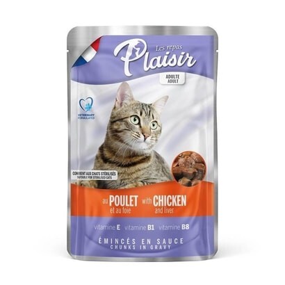 Plaisir Pouch Tavuklu ve Ciğerli Yetişkin Kedi Konservesi 100 gr - 1
