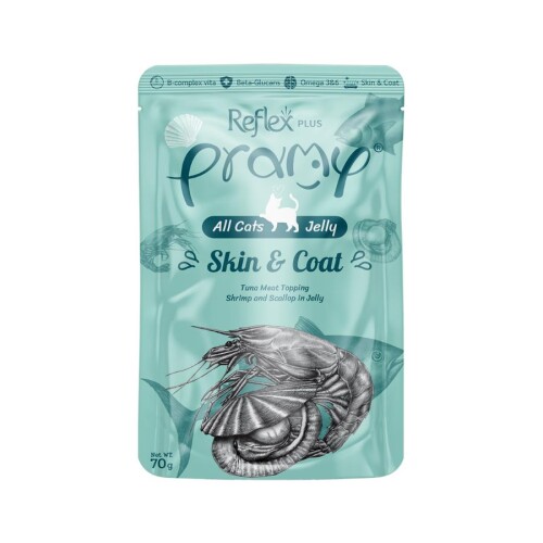 Pramy Skin Coat Kedilerde Tüy Gelişimi İçin Ton Karides Ve Deniz Taraklı Kedi Konserve Maması 70 gr - 1