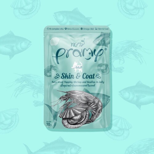 Pramy Skin Coat Kedilerde Tüy Gelişimi İçin Ton Karides Ve Deniz Taraklı Kedi Konserve Maması 70 gr - 1