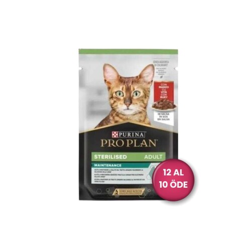 Pro Plan Pouch Sos İçinde Sığır Etli Kısırlaştırılmış Kedi Konservesi 85 gr (12 AL 10 ÖDE) - 1