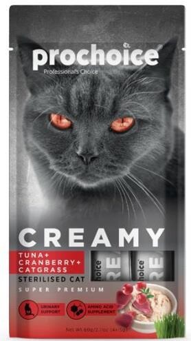 Prochoice Creamy Ton Balıklı ve Kızılcıklı Kedi Çimi İçerikli Sıvı Kısırlaştırılmış Kedi Ödülü 4 X 15 gr - 1