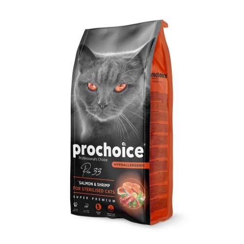 Prochoice Pro 33 Somonlu ve Karidesli Düşük Tahıllı Kısırlaştırılmış Kedi Maması 15 kg - 1