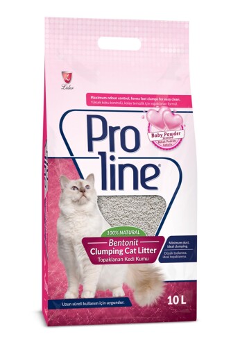 Proline Bebek Pudrası Kokulu Kalın Taneli Topaklanan Bentonit Kedi Kumu 10 lt - 1