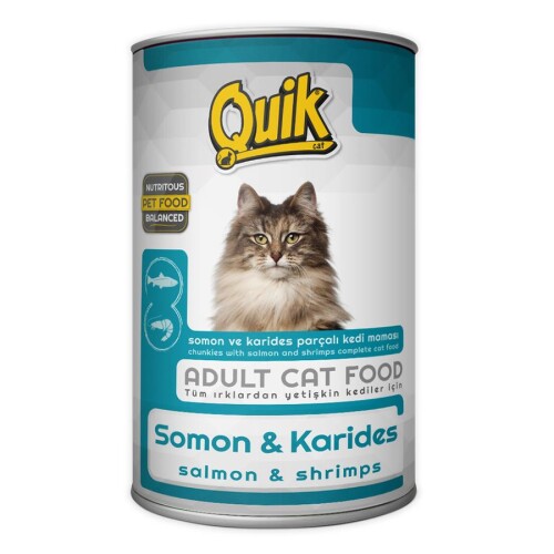 Quik Somon ve Karidesli Yetişkin Kedi Konserve Maması 415 gr - 1