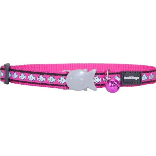 RedDingo Fosforlu Balık Desenli Pembe Kedi Boyun Tasması 12 mm - 1