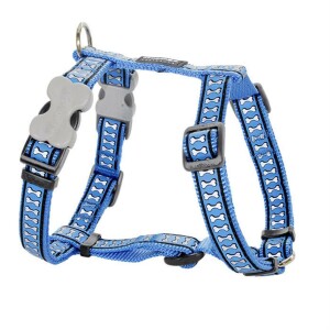 RedDingo Köpek Göğüs Tasması Reflektörlü Kemik Desenli Mavi 12 mm XS - RedDingo