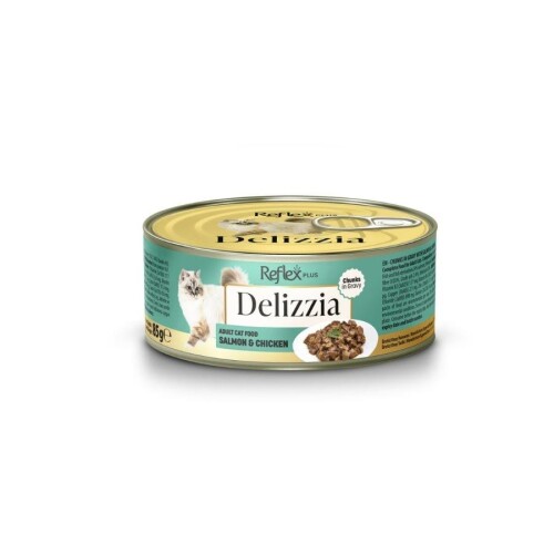 Reflex Plus Delizzia Sos İçinde Parça Etli Somonlu ve Tavuklu Yetişkin Kedi Konservesi 85 gr - 1