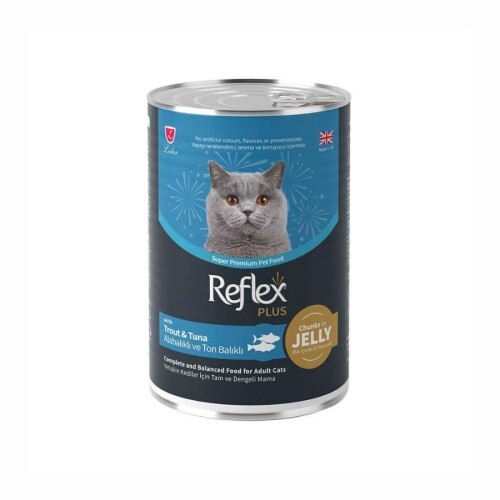 Reflex Plus Jöle İçinde Et Parçacıklı Alabalıklı ve Ton Balıklı Yetişkin Kedi Konservesi 400 Gr - 1