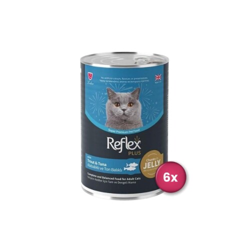 Reflex Plus Jöle İçinde Et Parçacıklı Alabalıklı ve Ton Balıklı Yetişkin Kedi Konservesi 400 Gr X 6 Adet - 1
