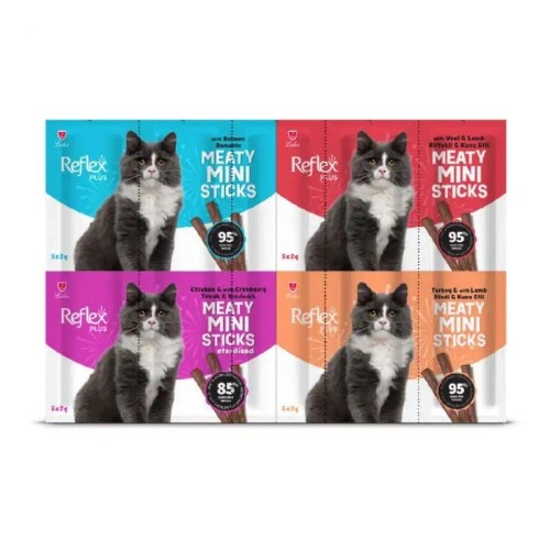 Reflex Plus Mini Mix Somonlu Kuzulu Biftekli ve Kısır Tavuklu Kedi Ödül Maması 40 gr 20'li - 1