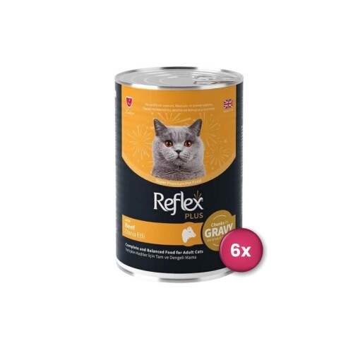 Reflex Plus Sos İçinde Et Parçacıklı Dana Etli Yetişkin Kedi Konservesi 400 Gr X 6 Adet - 1