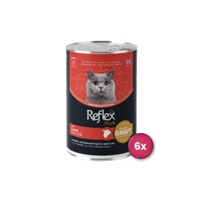 Reflex Plus Sos İçinde Et Parçacıklı Kuzulu Yetişkin Kedi Konservesi 400 Gr X 6 Adet - Reflex Plus
