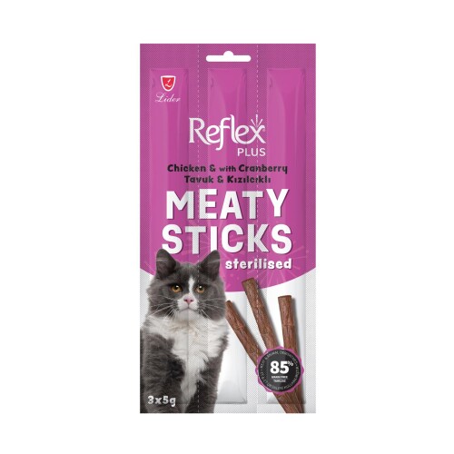 Reflex Plus Tavuklu ve Kızılcıklı Kısırlaştırılmış Kedi Ödül Çubuğu 3 X 5 gr - 1
