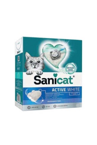Sanicat Active White Oxygen Control Ultra Oksijen Kontrol Topaklanan Bentonit Kedi Kumu 10 lt - 1