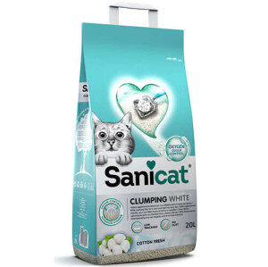 Sanicat Clumping White Cotton Fresh Oksijen Kontrol Emici Bentonit Kedi Kumu 20 lt - Sanicat