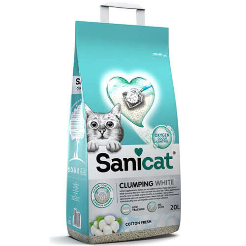Sanicat Clumping White Cotton Fresh Oksijen Kontrol Emici Bentonit Kedi Kumu 20 lt - 1