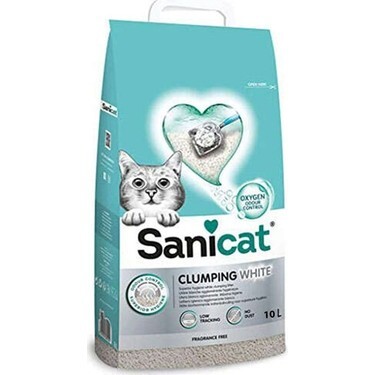 Sanicat Clumping White Cotton Fresh Oksijen Kontrollü Koku Emici Bentonit Kedi Kumu 10 lt - 1