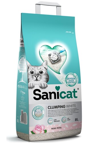 SaniCat Clumping White Gül KokuluTopaklanan Bentonit Kedi Kumu 8 lt - 1