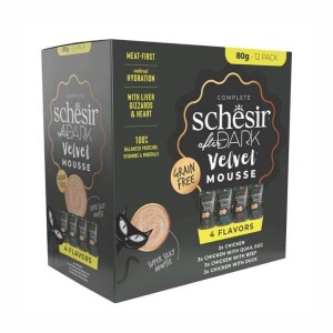 Schesir After Dark Mousse Pouch Et Suyunda Karışık Lezzzetler Yetişkin Kedi Konservesi Paketi 80 Gr x 12 Adet - Schesir