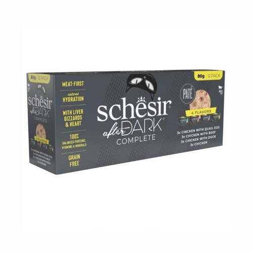 Schesir After Dark Pate Et Suyunda Karışık Lezzetler Yetişkin Kedi Konservesi 80 Gr x 12 Adet - 1