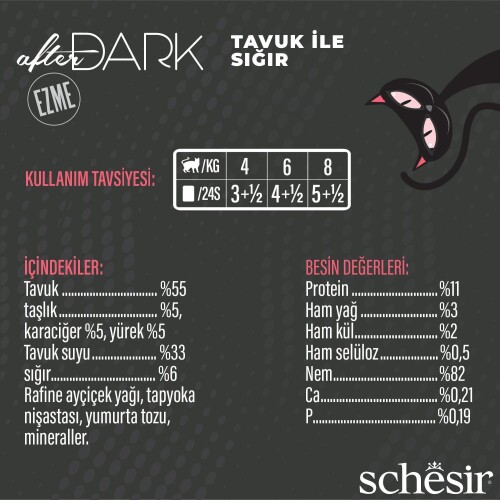 Schesir After Dark Pate Tavuk Etli ve Sığır Etli Tahılsız Yetişkin Kedi Konservesi 80 gr - 3