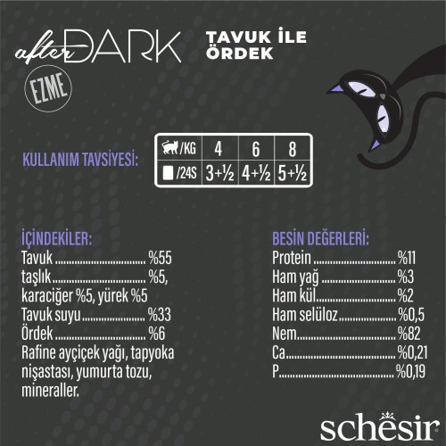 Schesir After Dark Pate Tavuk Etli ve Ördek Etli Tahılsız Yetişkin Kedi Konservesi 80 gr - 3