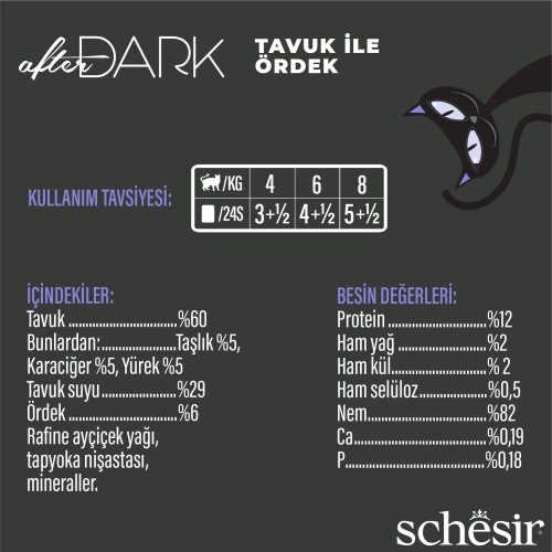 Schesir After Dark Sos İçinde Tavuk Etli ve Ördek Etli Tahılsız Yetişkin Kedi Konservesi 80 gr - 3