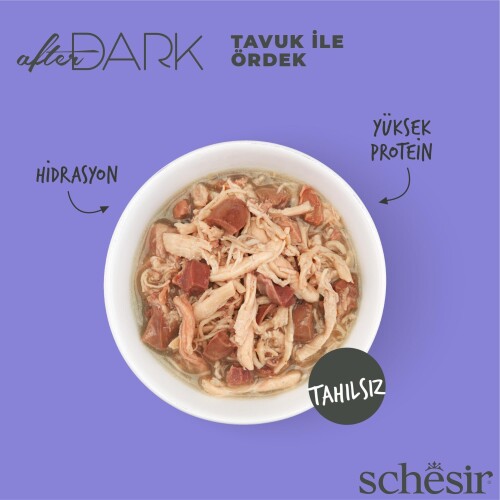 Schesir After Dark Sos İçinde Tavuk Etli ve Ördek Etli Tahılsız Yetişkin Kedi Konservesi 80 gr - 2