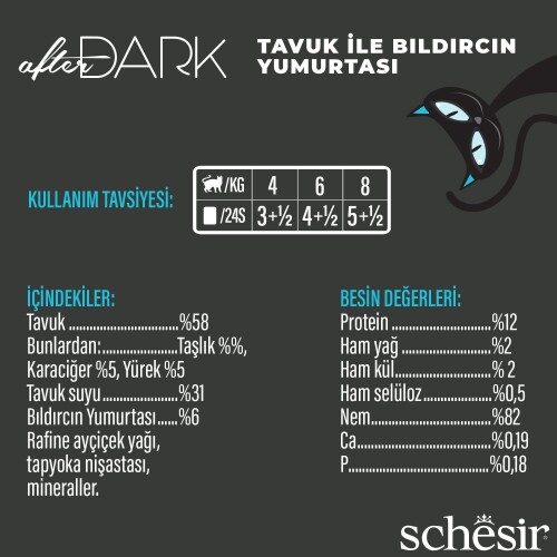 Schesir After Dark Sos İçinde Tavuklu ve Bıldırcın Yumurtalı Tahılsız Yetişkin Kedi Konservesi 80 gr - 2