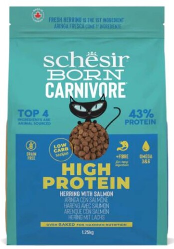 Schesir Born Carnivore Tahılsız Somonlu ve Ringa Balıklı Yetişkin Kedi Maması 1,25 kg - 1