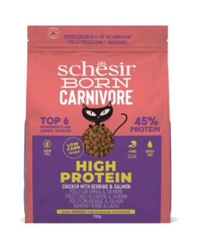 Schesir Born Carnivore Tavuklu Somonlu ve Ringa Balıklı Yetişkin Kedi Maması 255 Gr - 1
