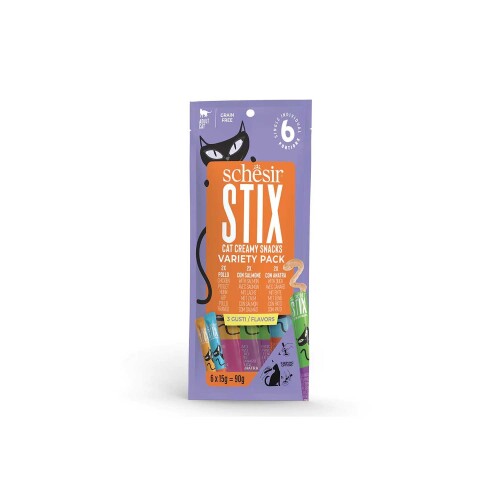 Schesir Cat Stix Tavuk Somon ve Ördekli Karışık Sıvı Krema Kedi Ödülü 6 X 15 gr - 1