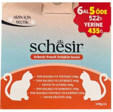 Schesir Pouch Deniz Mahsulleri Serisi Yetişkin Kedi Konservesi 85 gr (6 AL 5 ÖDE) - 1