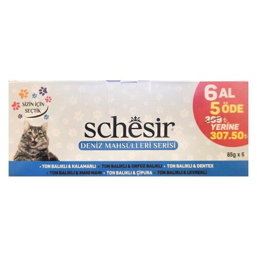 Schesir Pouch Deniz Mahsülleri Yetişkin Kedi Konservesi 85 gr (6 AL 5 ÖDE) - 1