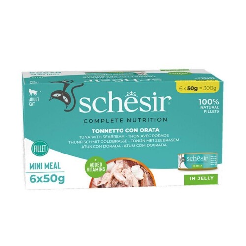 Schesir Tam ve Dengeli Ton Balığı ile Çipuralı Jöle İçinde Kedi Konservesi Multipack 6x50 gr - 1