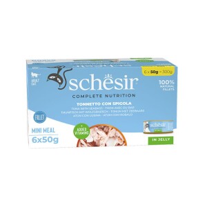 Schesir Tam ve Dengeli Ton Balığı ile Levrekli Jöle İçinde Kedi Konservesi Multipack 6x50 gr - Schesir