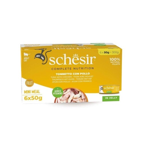 Schesir Jöle İçinde Ton Balığı ve Tavuklu Yetişkin Kedi Konservesi 6 x 50 gr - 1