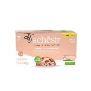 Schesir Jöle İçinde Ton Balıklı ve Somonlu Yetişkin Kedi Konservesi 6 x 50 gr - Schesir