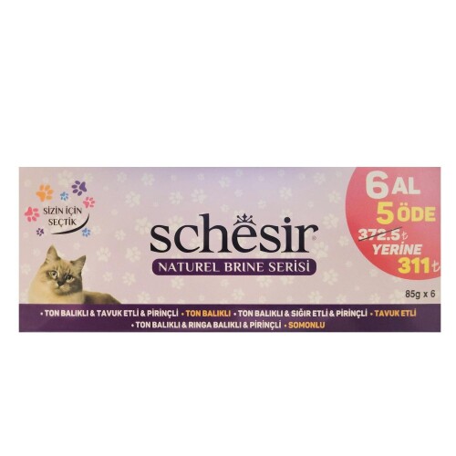 Schesir Nature Pouch Brine Serisi Balıklı ve Tavuklu Yetişkin Kedi Konservesi 85 gr (6 AL 5 ÖDE) - 1