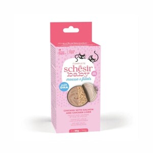 Schesir Parça Tavuklu Somonlu Ciğerli Tahılsız Ezme Yavru Kedi Konservesi 3 x 55 gr - 2