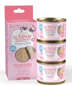Schesir Parça Tavuklu Somonlu Ciğerli Tahılsız Ezme Yavru Kedi Konservesi 55 gr 3 Adet - Schesir