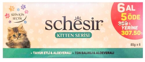 Schesir Tavuk Etli ve Ton Balıklı Yavru Kedi Konserve Maması 85 gr (6 AL 5 ÖDE) - 1