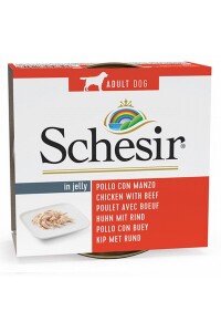Schesir Jelly Tavuk Fileto ve Sığır Jöle İçinde Yetişkin Köpek Konservesi 150 gr - Schesir