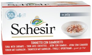 Schesir Tam ve Dengeli Ton Balığı ile Karidesli Jöle İçinde Kedi Konservesi Multipack 6x50g - Schesir