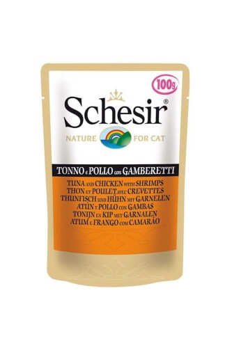 Schesir Pouch Ton Balıklı Tavuklu ve Karidesli Kedi Konservesi 100 gr - 1