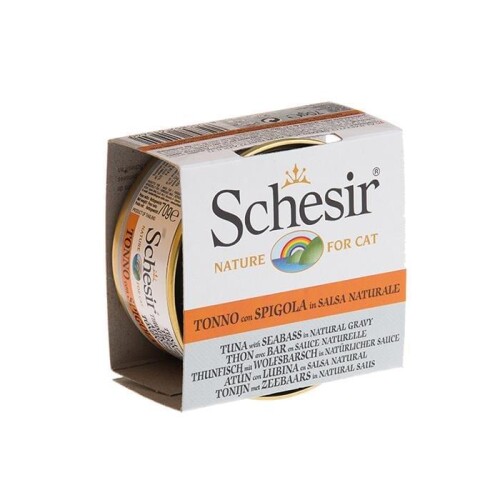 Schesir Ton Balıklı ve Levrekli Et Suyunda Yetişkin Kedi Konservesi 70 Gr - 1