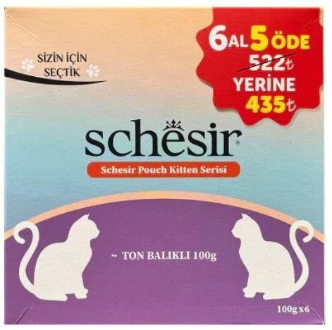 Schesir Pouch Ton Balıklı Yavru Kedi Konservesi 100 gr (6 AL 5 ÖDE) - 1