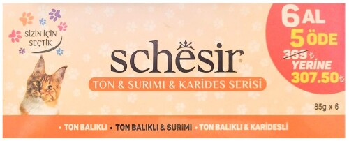 Schesir Ton Surimi ve Karides Serisi Konserve Kedi Maması 85 gr (6 AL 5 ÖDE) - 1